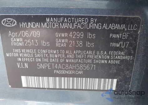 2010 Hyundai Sonata Gls from USA, damaged, VIN 5NPET4AC8AH585671